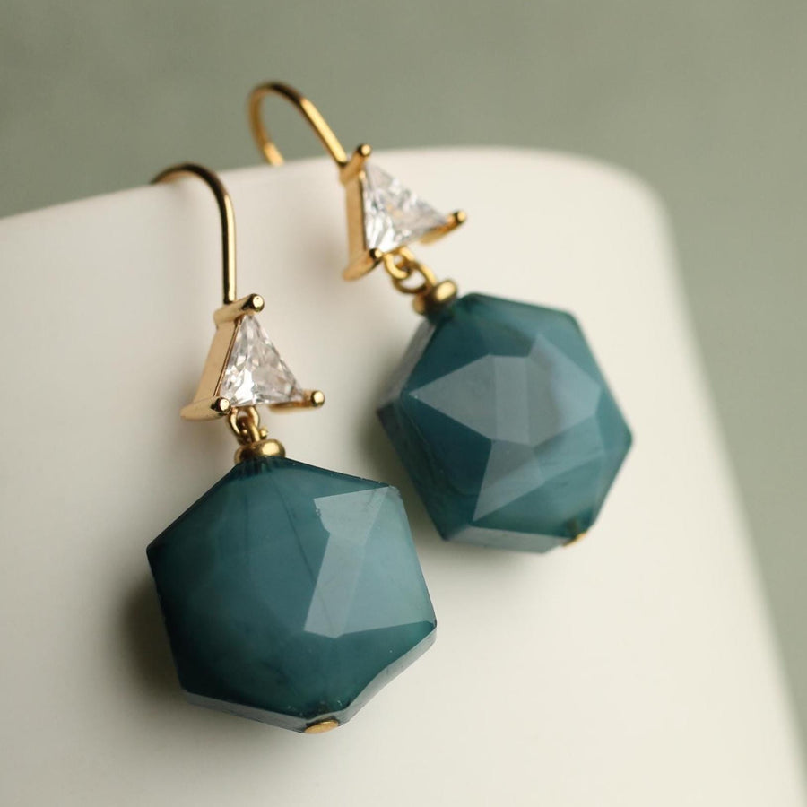 Teal Green Hexagon Earrings