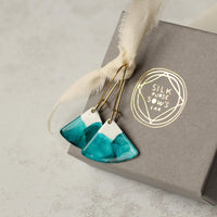 Teal Seascape Fan Earrings