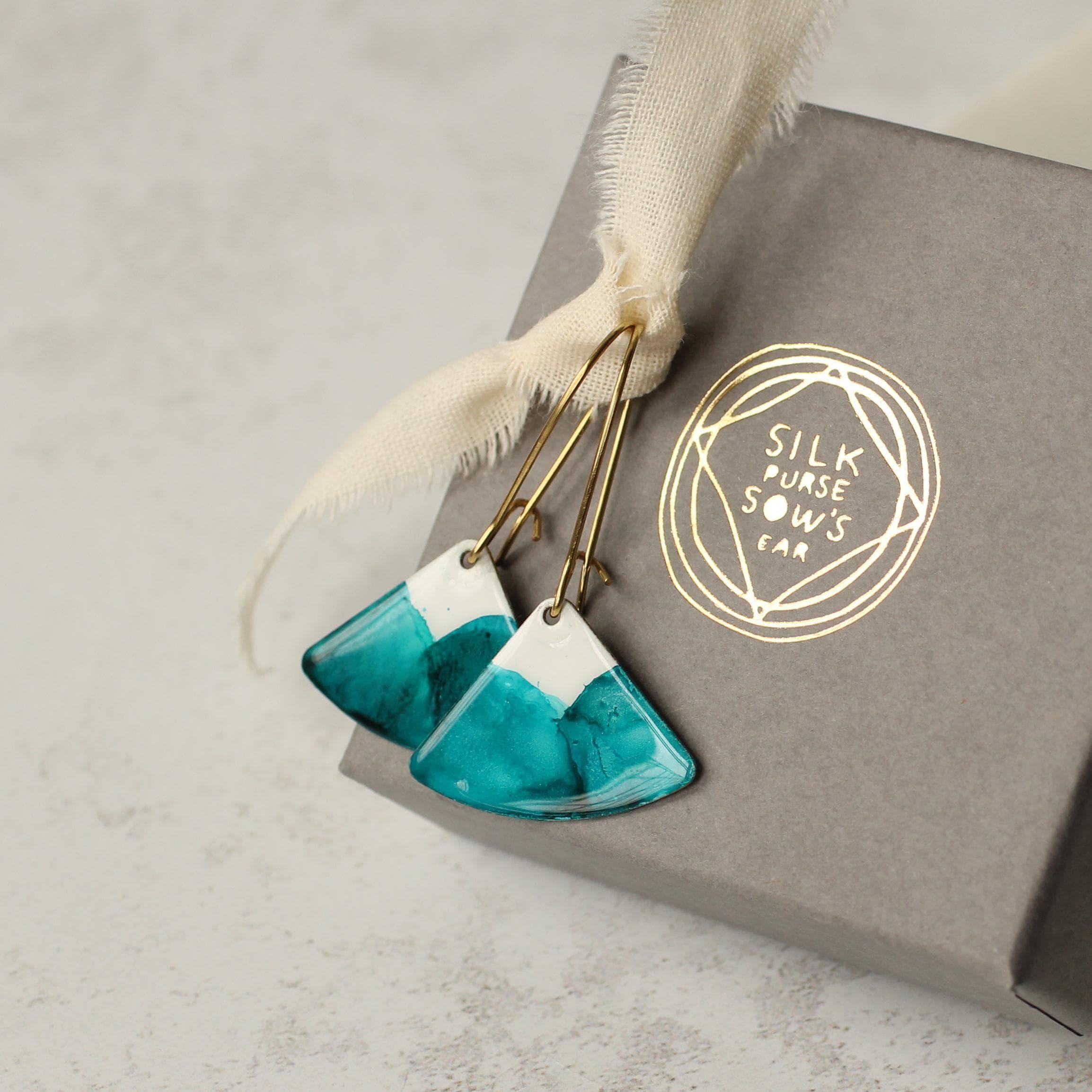 Teal Seascape Fan Earrings