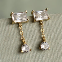 Baguette Rectangle Dangle Stud Earrings