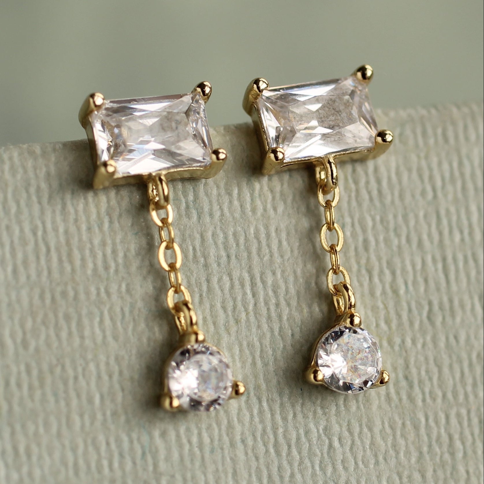 Baguette Rectangle Dangle Stud Earrings