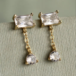 Baguette Rectangle Dangle Stud Earrings
