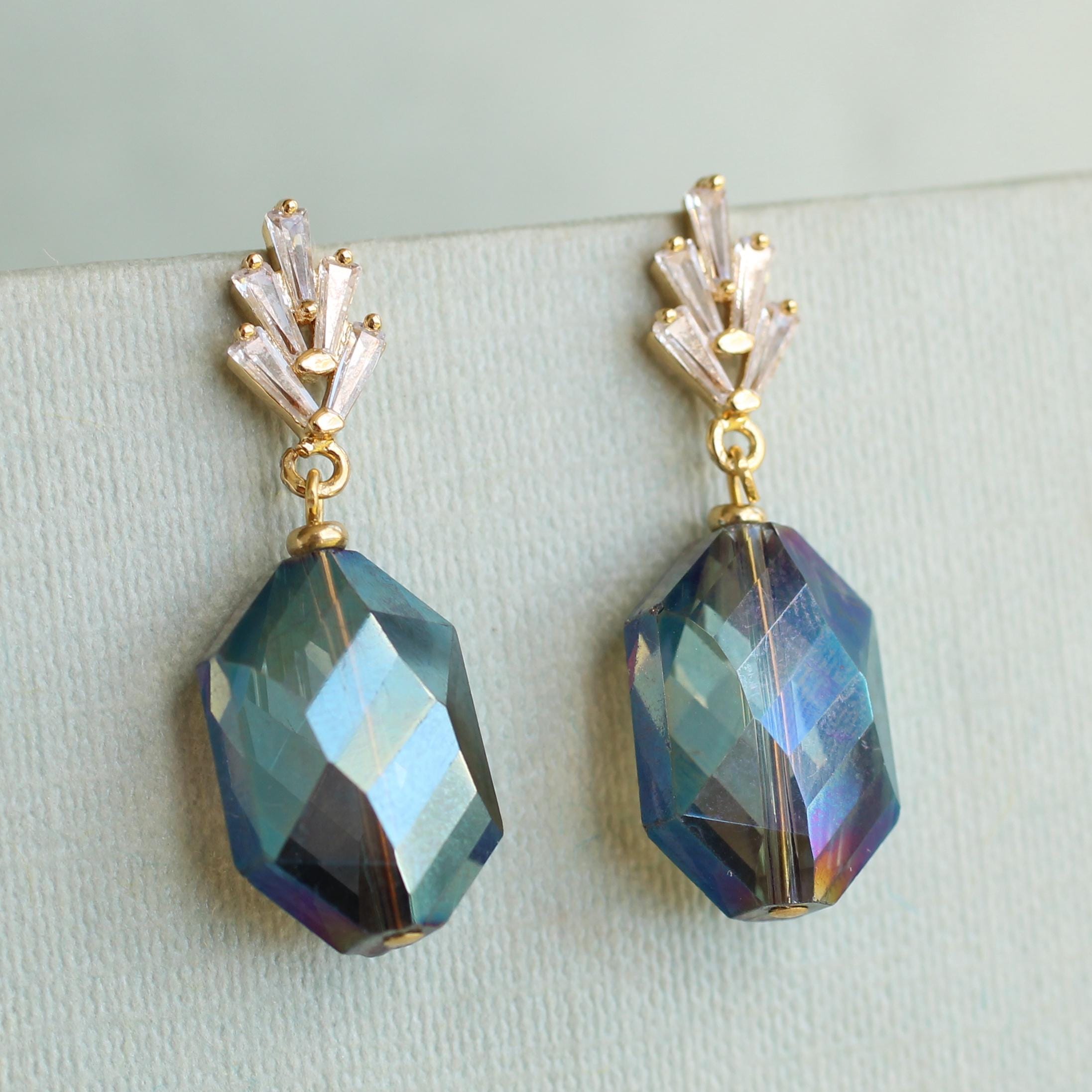 Blue Opal Art Deco Earrings