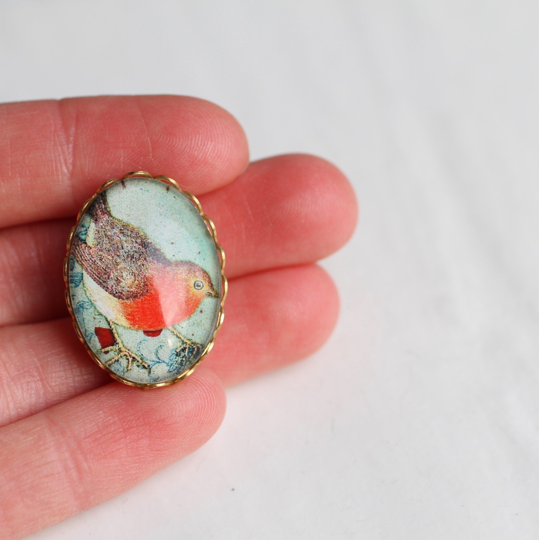 Light Robin Bird Brooch