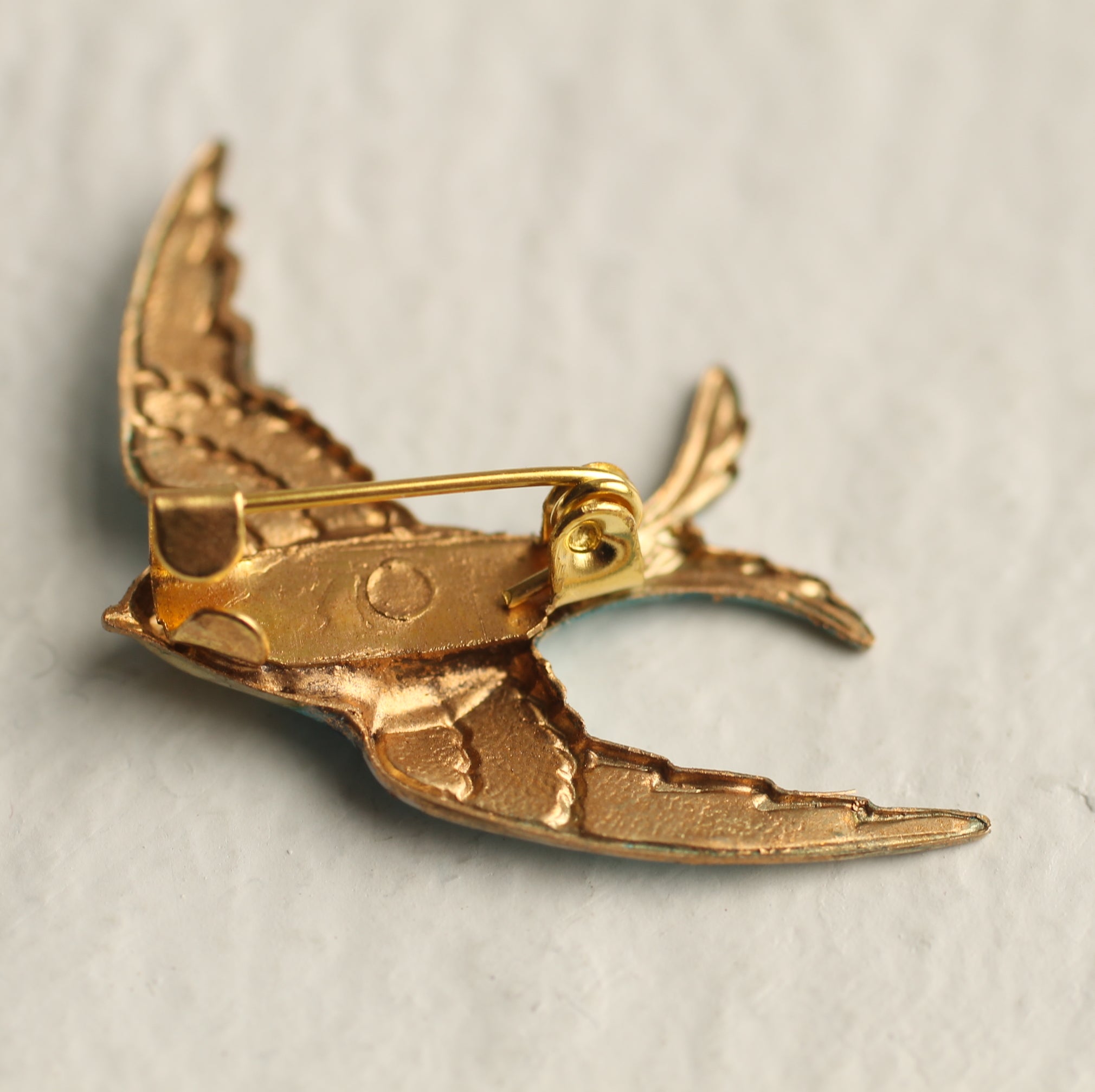 Blue Opal Swallow Bird Brooch
