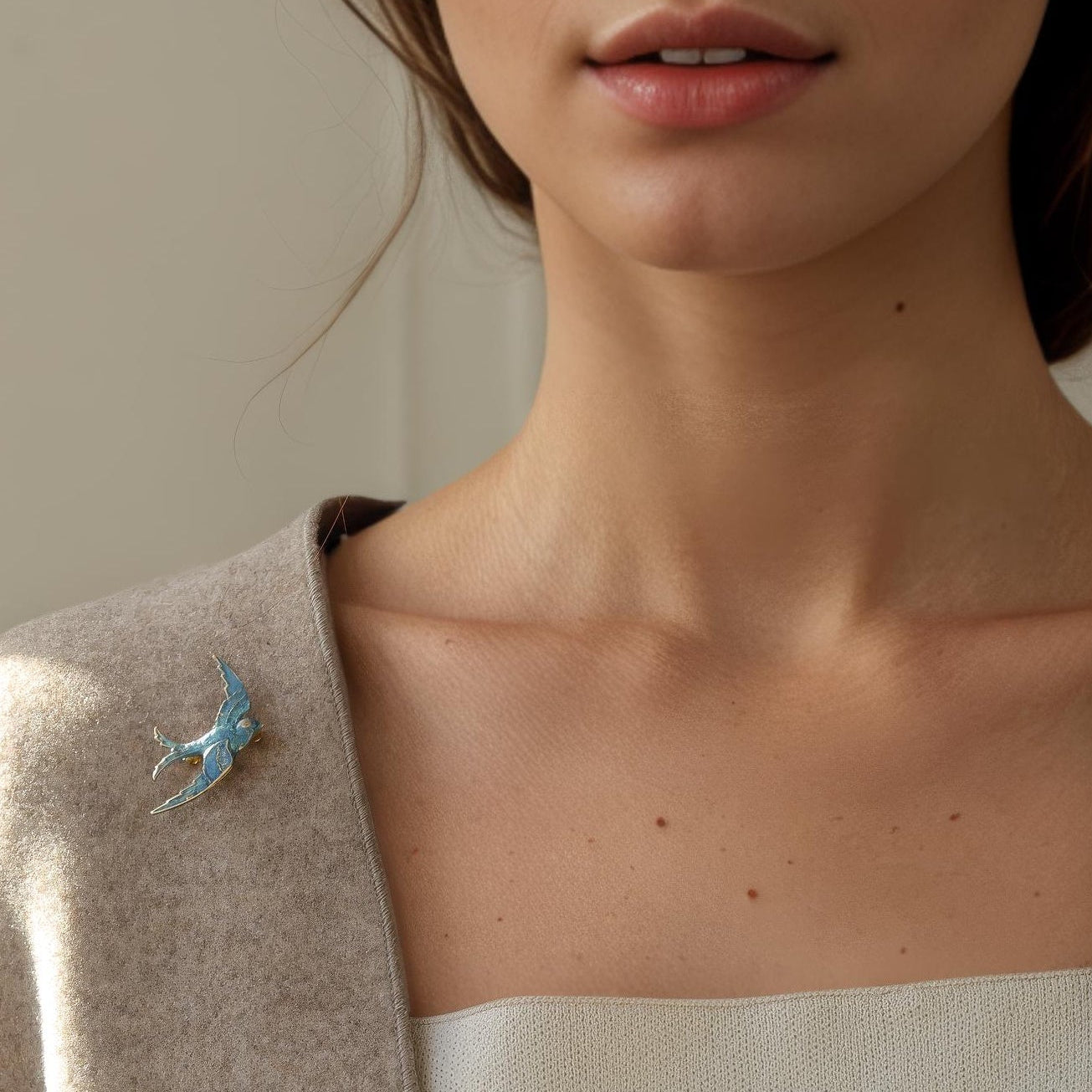 Blue Opal Swallow Bird Brooch