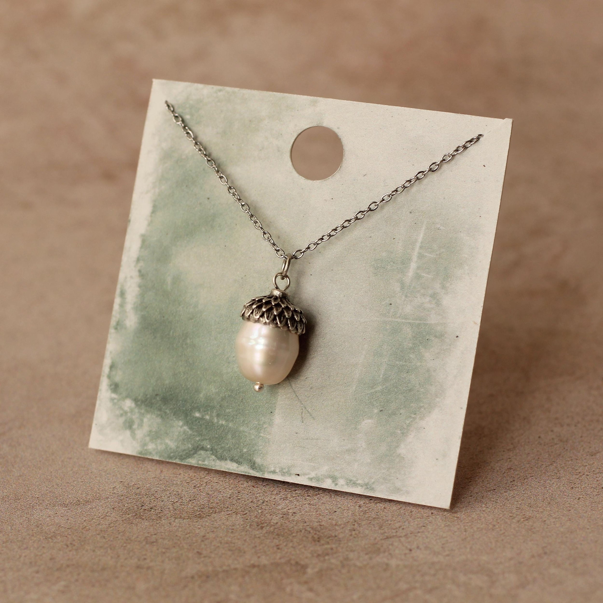 Freshwater Pearl Silver Acorn Necklace