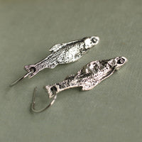 Silver Sardine Fish Hoop Earrings