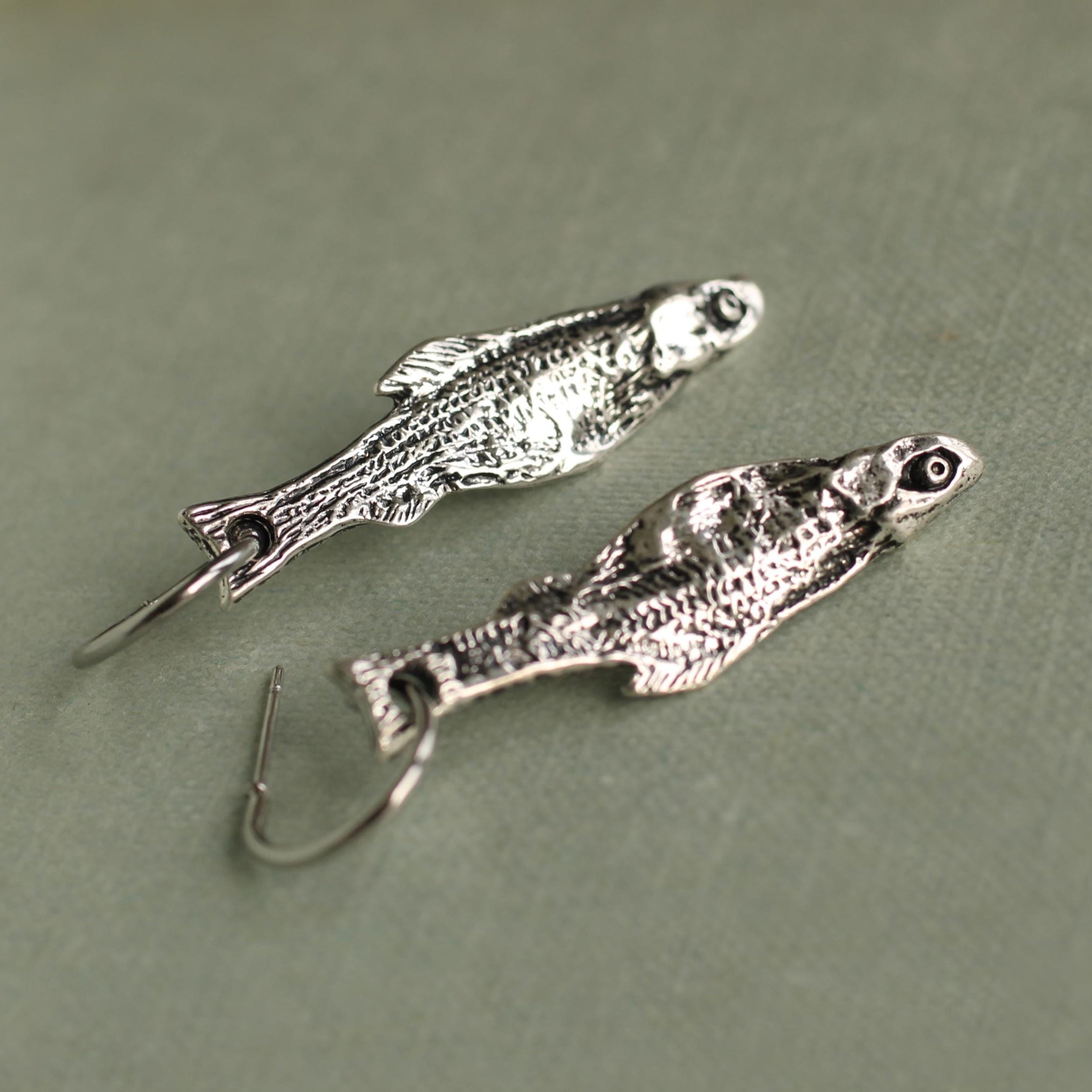 Silver Sardine Fish Hoop Earrings