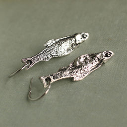 Silver Sardine Fish Hoop Earrings