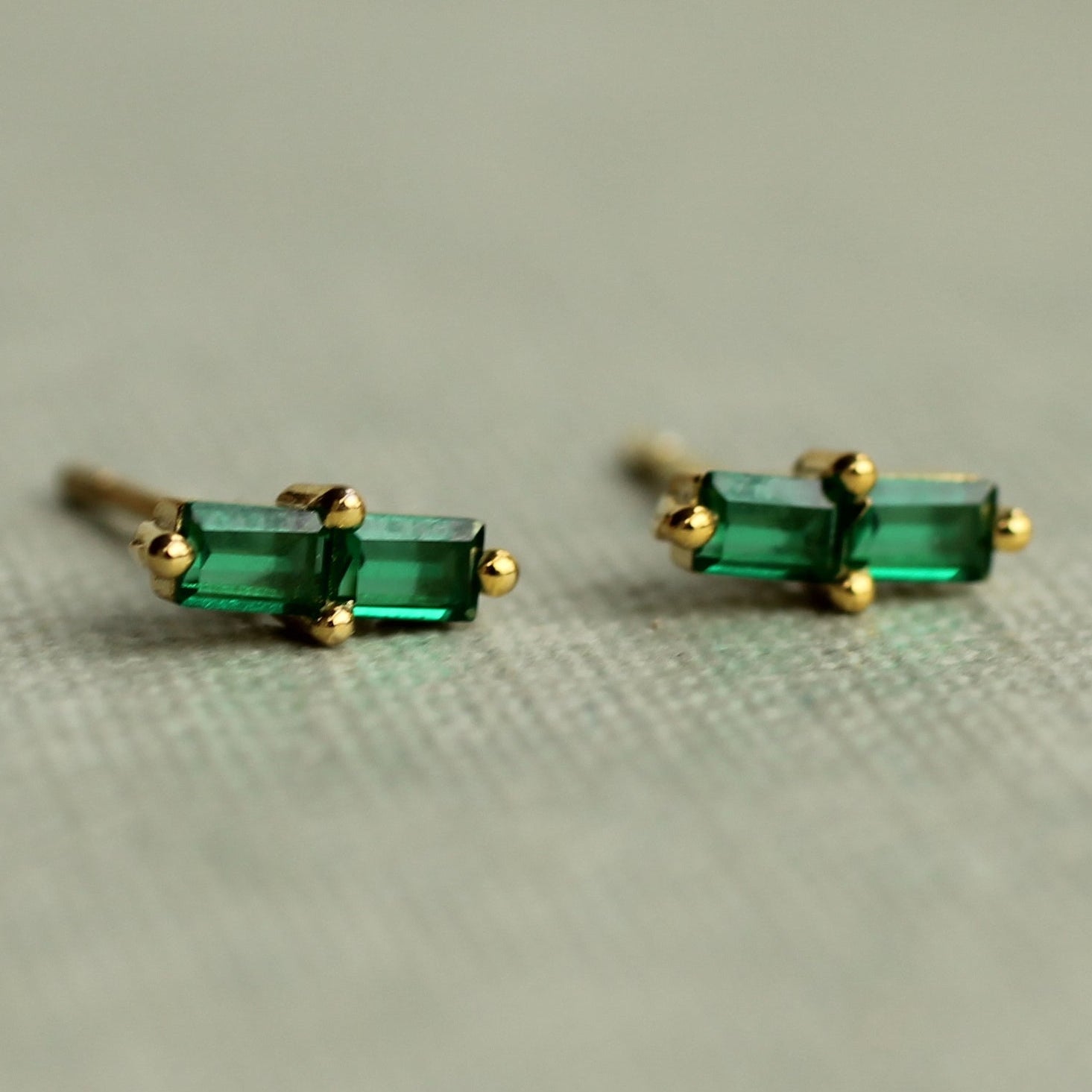Emerald Baguette Stud Earrings