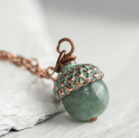 Copper and Jade Acorn Necklace