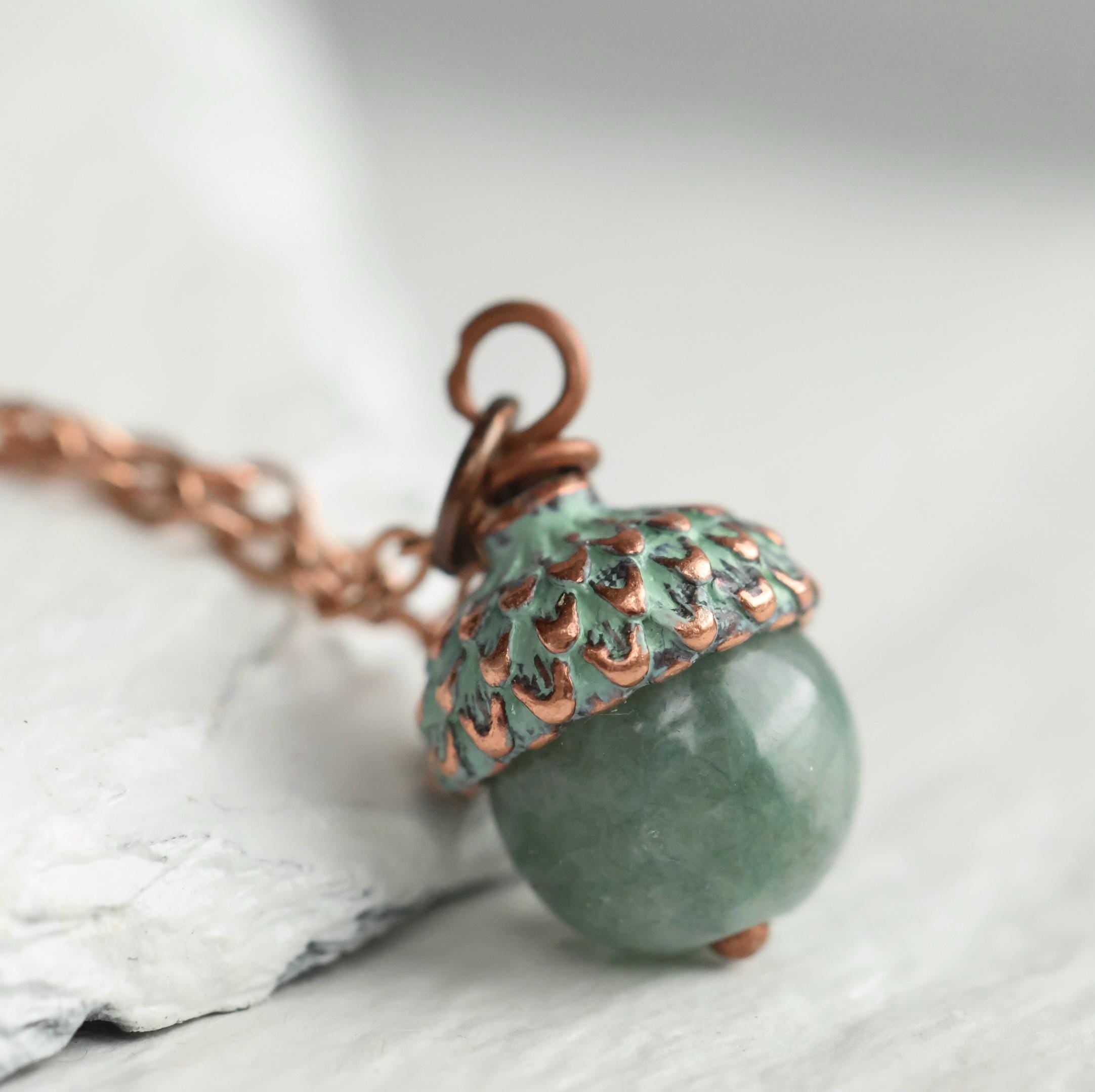 Copper and Jade Acorn Necklace
