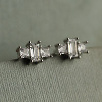 Art Deco Silver Rectangle Stud Earrings