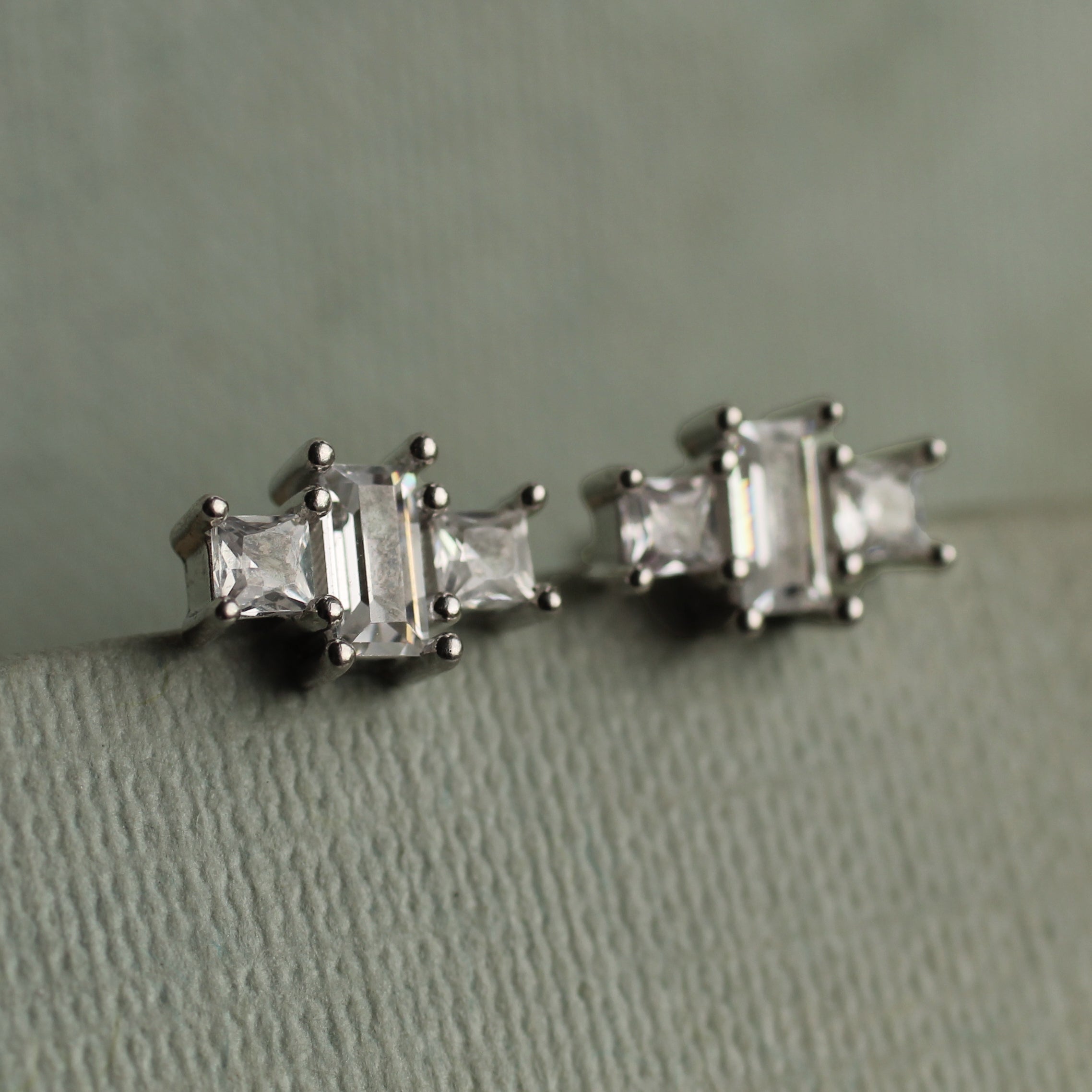 Art Deco Silver Rectangle Stud Earrings