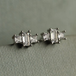 Art Deco Silver Rectangle Stud Earrings