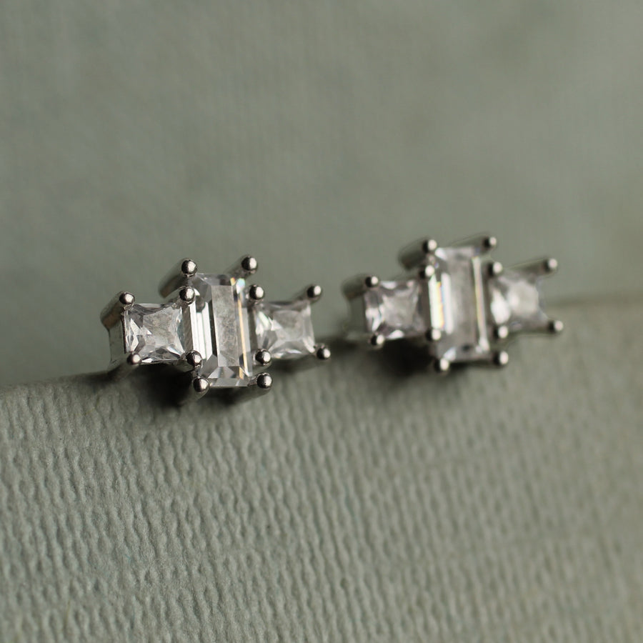 Art Deco Silver Rectangle Stud Earrings
