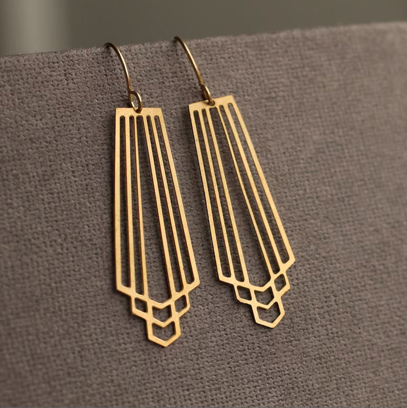 Art Deco Gold Fan Earrings