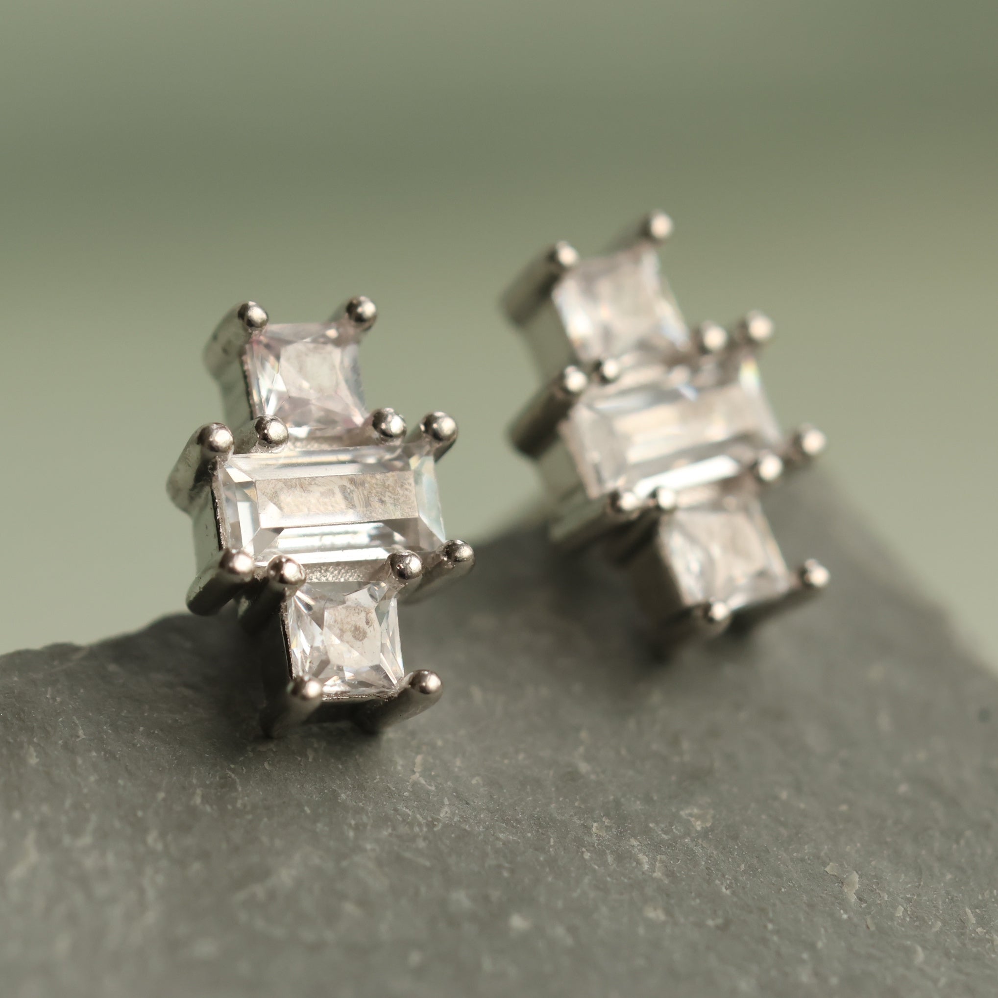 Art Deco Silver Rectangle Stud Earrings