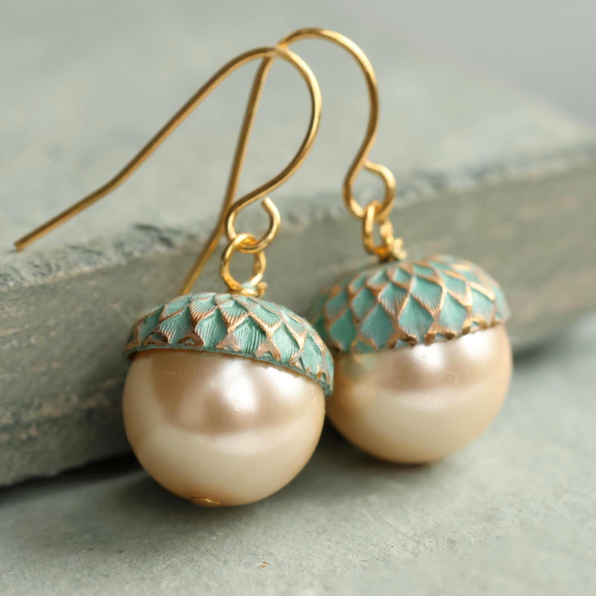 Gold Pearl & Turquoise Earrings