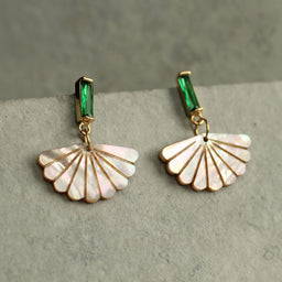 Art Deco Mother of Pearl Scallop Emerald Earrings
