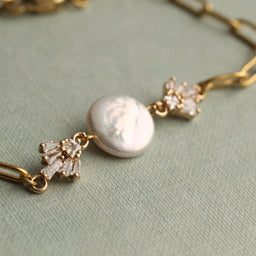 Gold Art Deco Crystal Pearl Bracelet