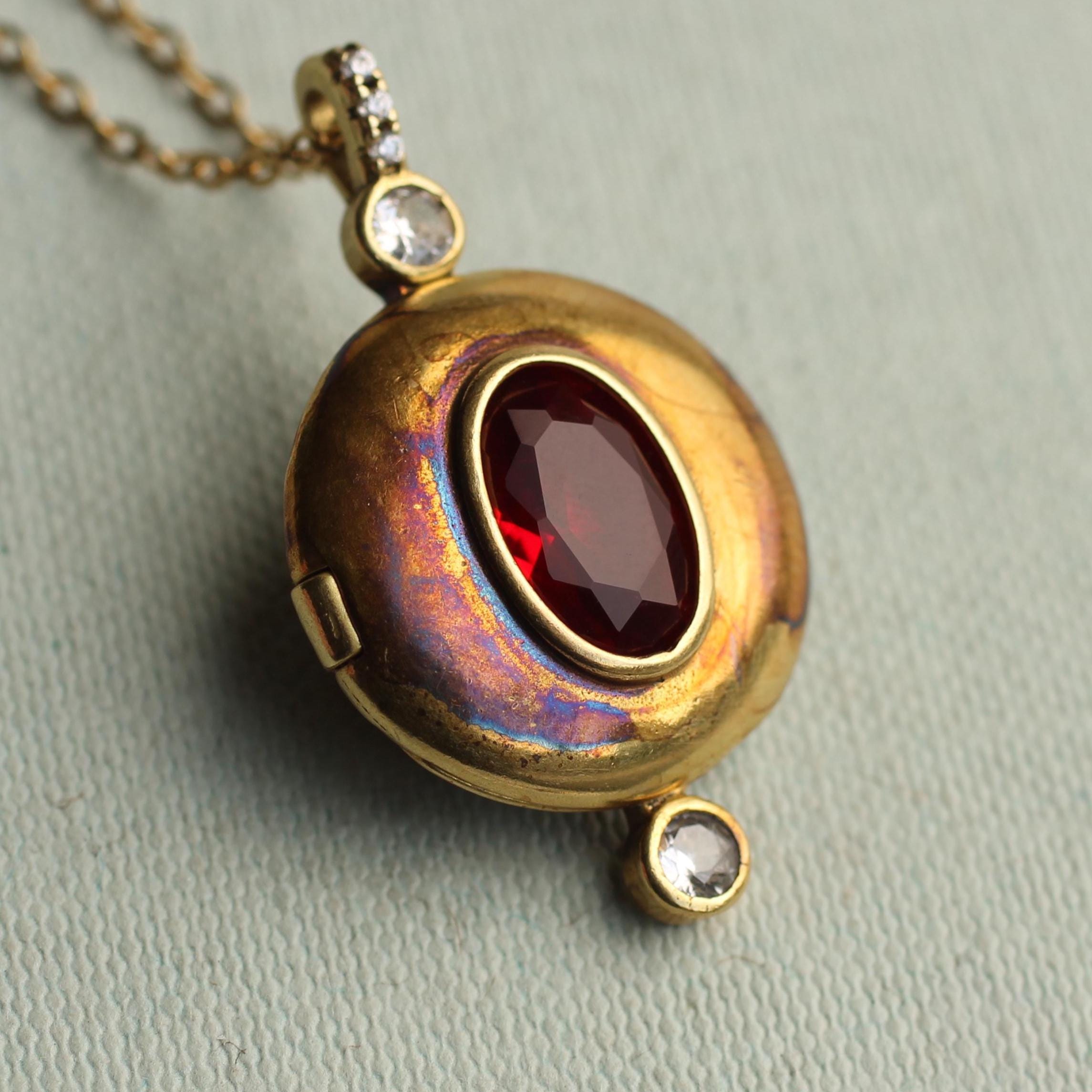 Art Deco Ruby Red Locket Necklace