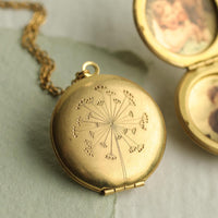 Engraved Dandelion Locket Necklace
