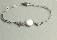 Silver Art Deco Crystal Pearl Bracelet