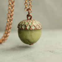 Moss Olive Green Acorn Necklace