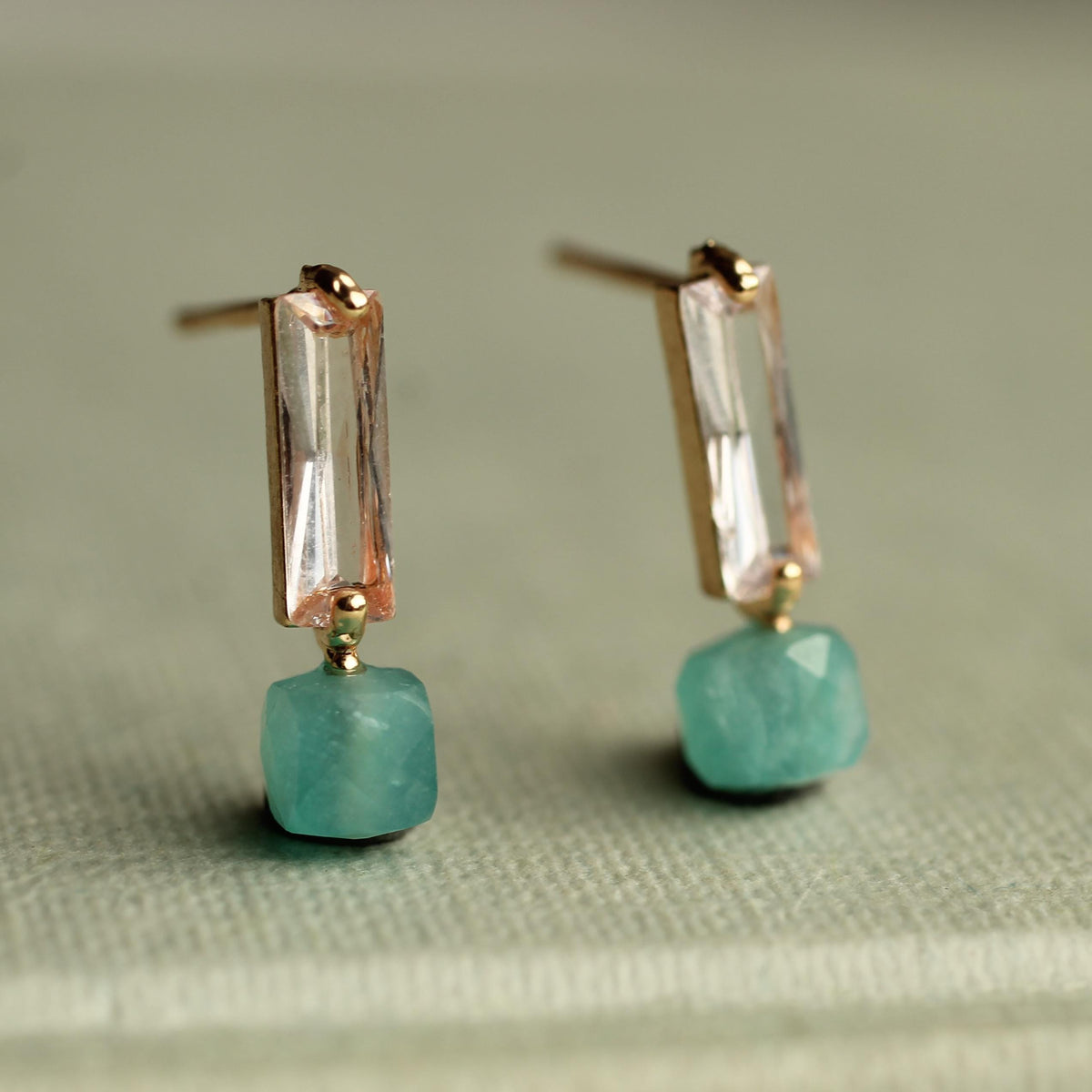 Turquoise Amazonite Cube Earrings