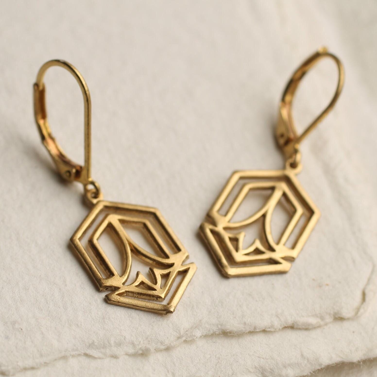 Gold Art Deco Brass Earrings