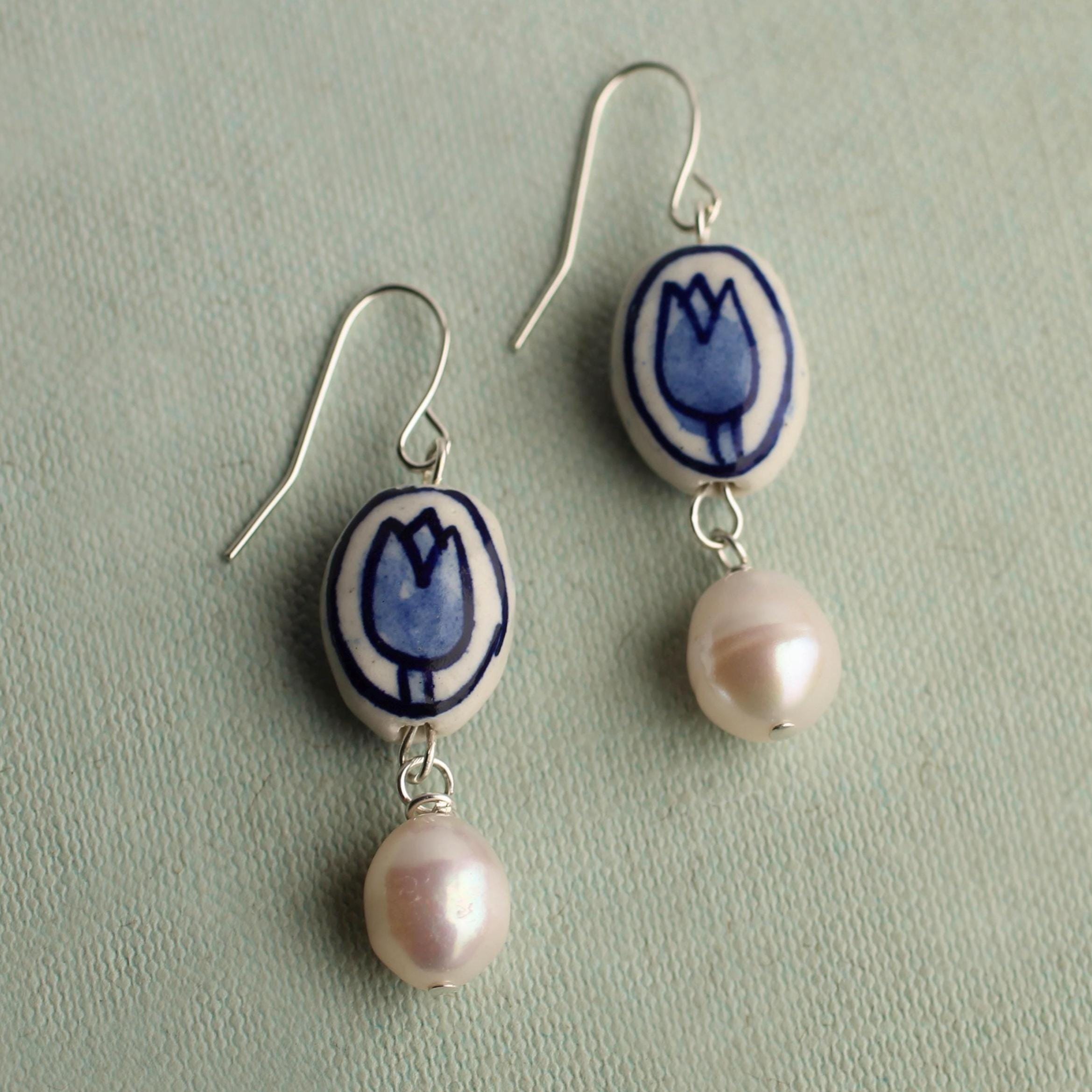 Delft Tulip Pearl Earrings