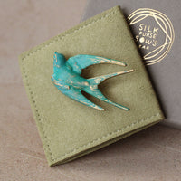 Verdigris Patina Swallow Bird Brooch