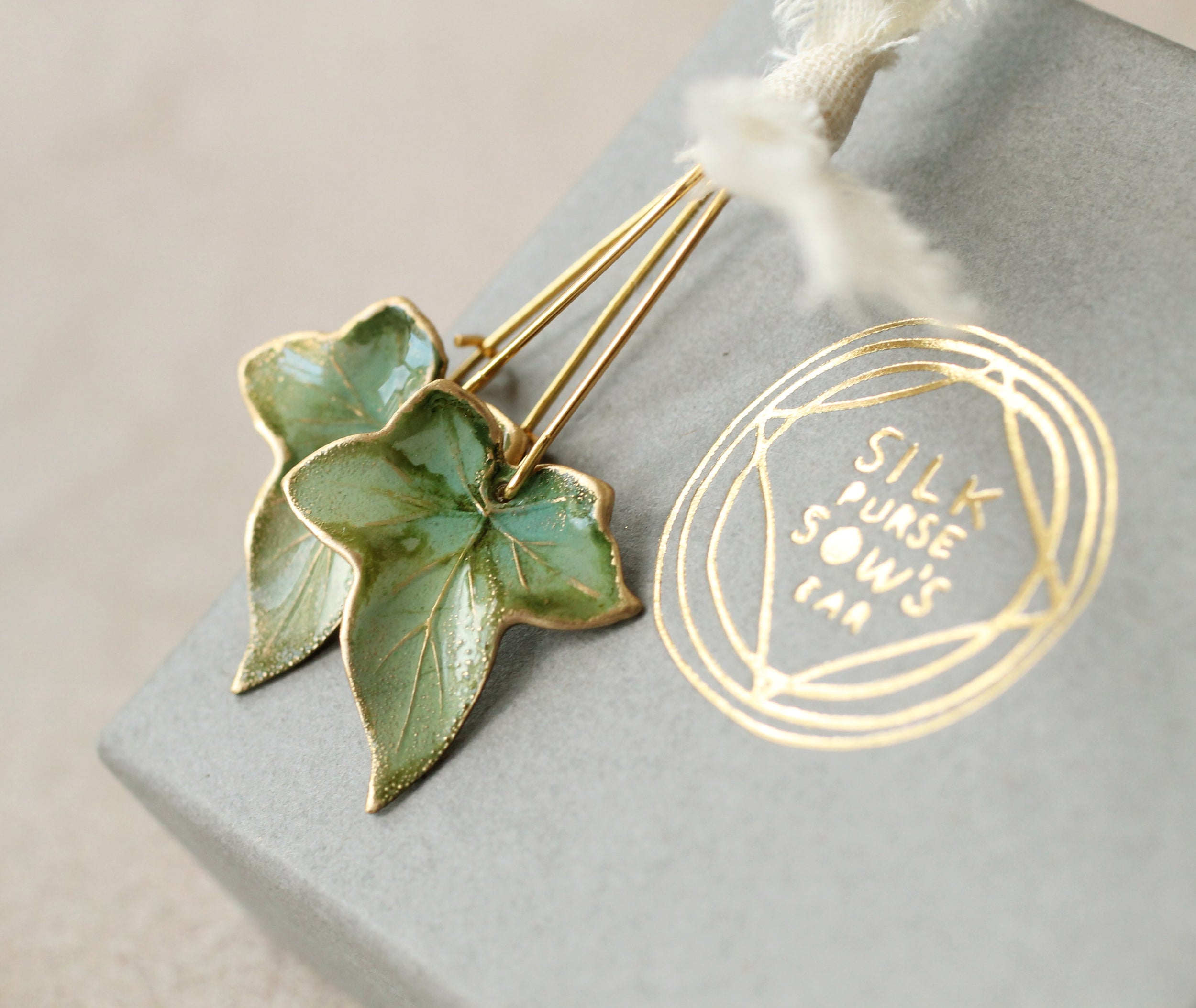 Clover Green Ivy Leaf Earrings