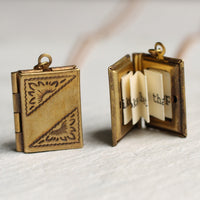 Gold Brass Banner Book Locket Necklace