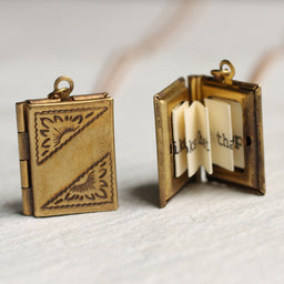 Gold Brass Banner Book Locket Necklace